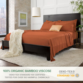 Pure Bamboo queen sheets packaging highlights premium bedding presentation.