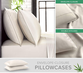 Pure Bamboo queen sheets pillowcase envelope closure highlights snug pillow fit