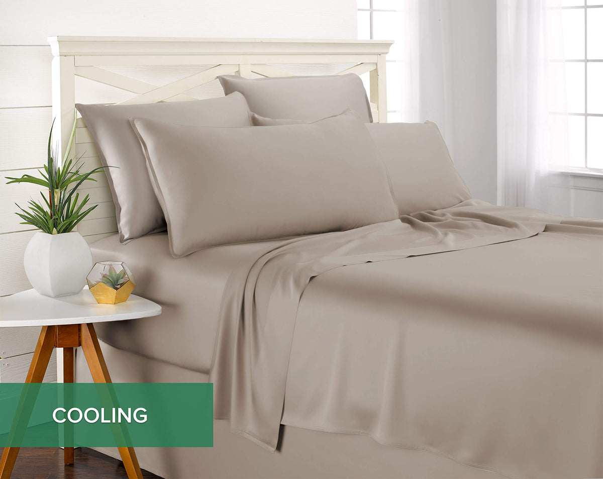 Pure Bamboo Queen Sheets Sand double-stitched seams for durability