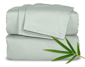 Pure Bamboo Queen Sheets Sea Glass folded on bed for cooling comfort