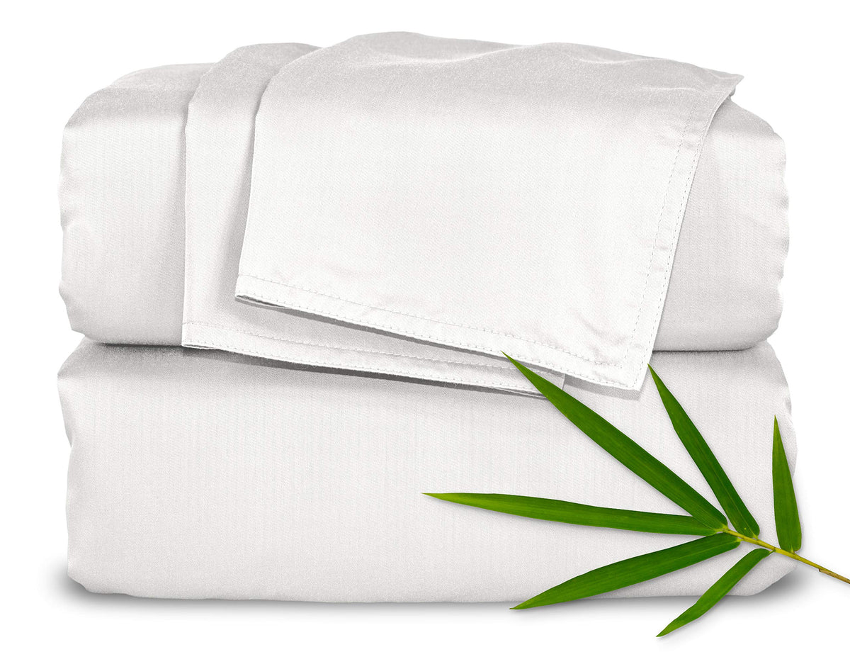 Pure Bamboo Twin XL sheets 3-piece set on bed delivering silky softness.