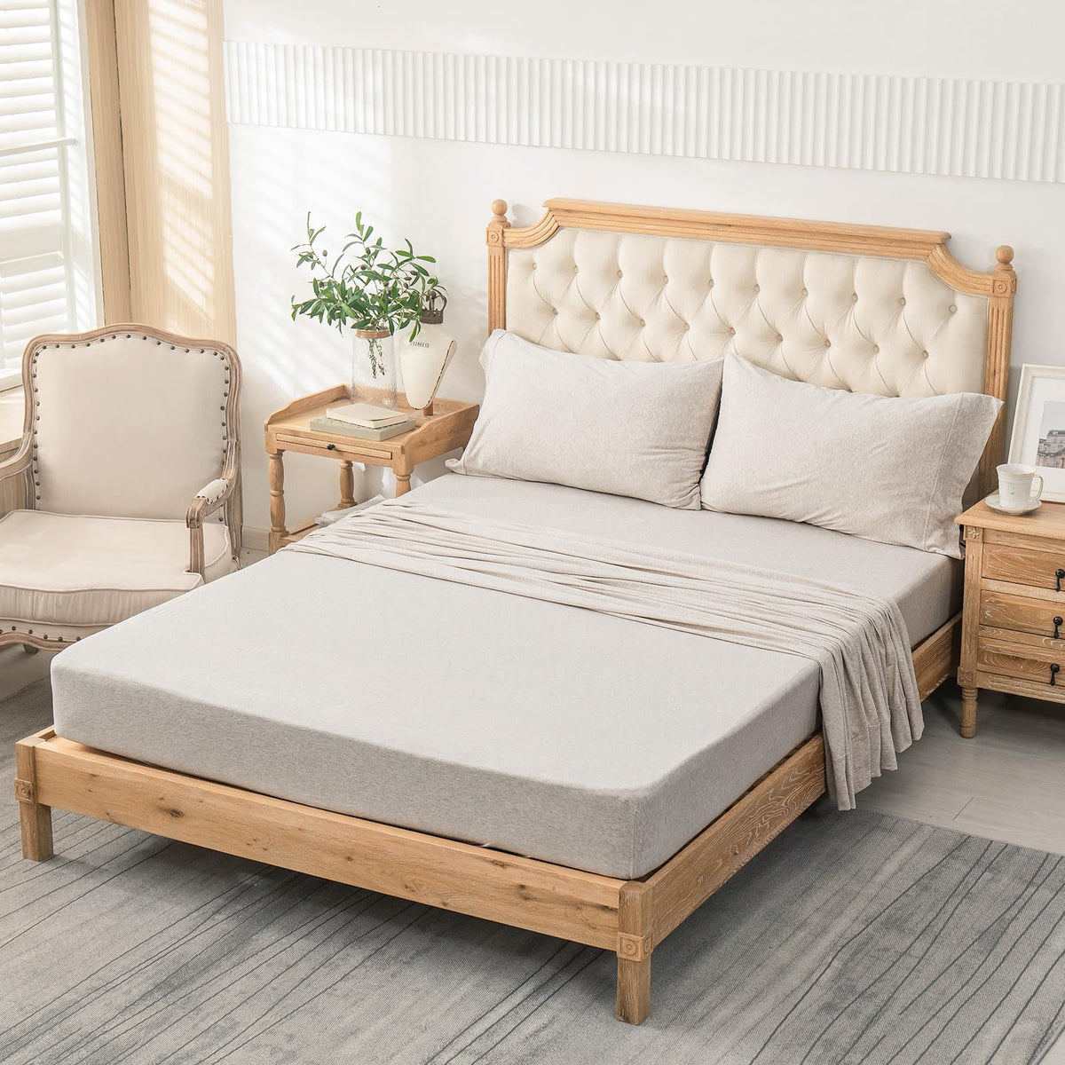 PURE ERA heather beige knit texture shows soft, durable fabric ready for nightly use.