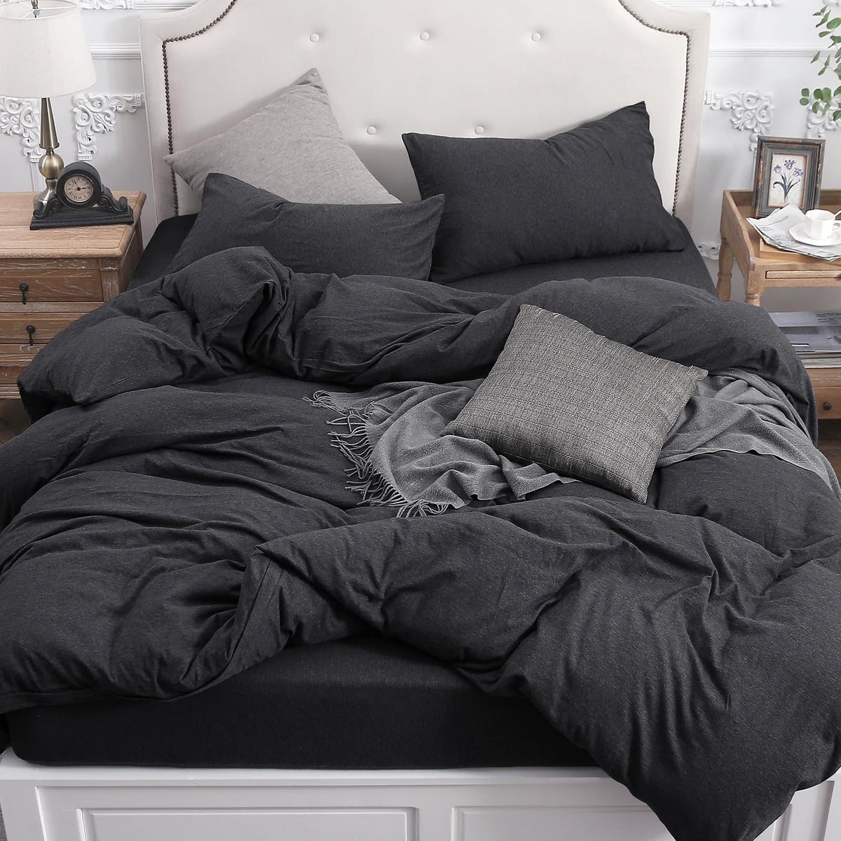 Pure Era jersey knit duvet cover queen in heather charcoal grey for ultra-soft sleep