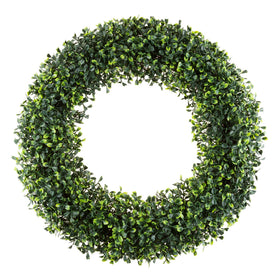 Pure Garden 19.5-inch boxwood wreath on a front door for year‑round curb appeal