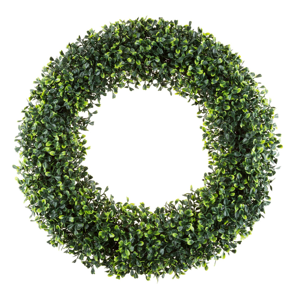 Pure Garden 19.5-inch boxwood wreath on a front door for year‑round curb appeal