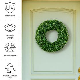 Autumn feel with golden leaves added to the Pure Garden boxwood wreath
