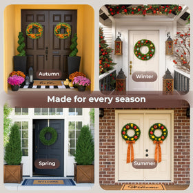 Boxwood wreath used outdoors to enhance porch or entry with UV protection