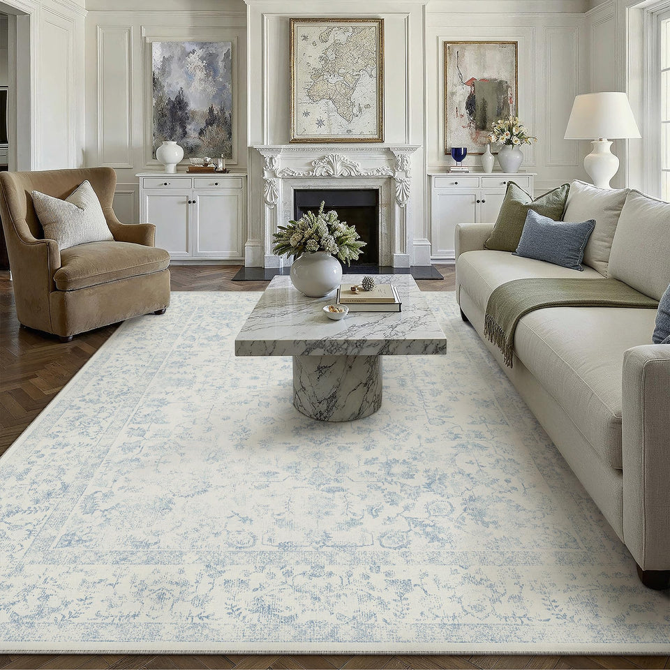PureCozy 8x10 blue area rug with calming blue tone for spacious living spaces