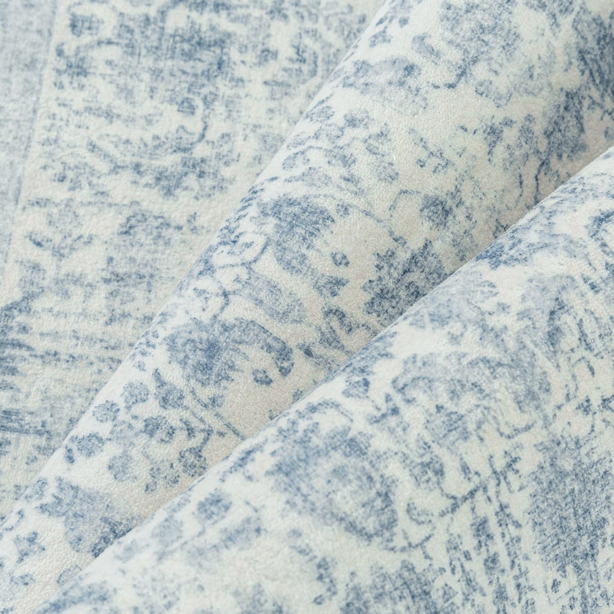 PureCozy blue area rug is kid and pet friendly for busy homes