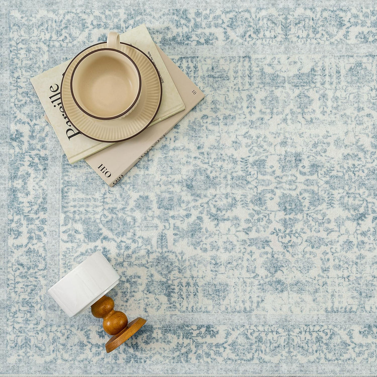 PureCozy blue area rug fits kitchens and dining spaces with durable comfort