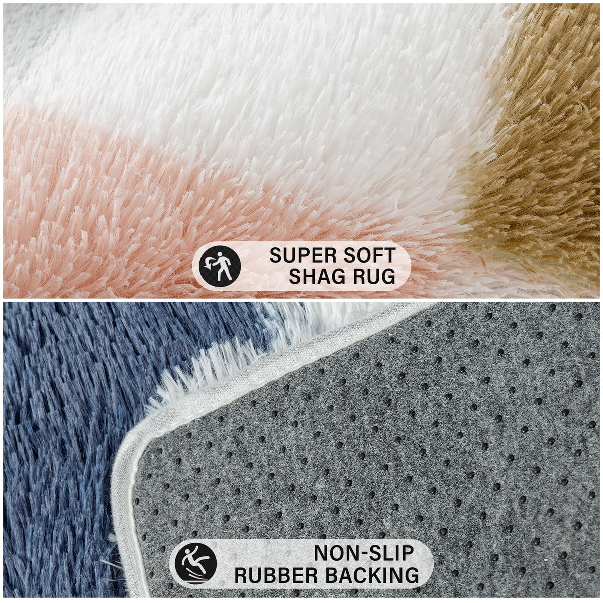 PureCozy checkered rug easy care shot showing stain resistance and wipe-clean convenience.