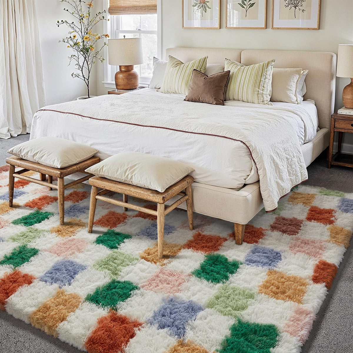 PureCozy checkered rug easy care for busy homes