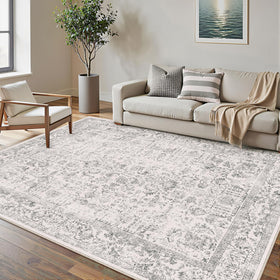 PureCozy gray area rug 5x7 in a living space with vintage charm