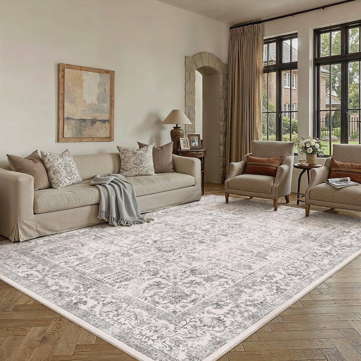 PureCozy gray area rug 6x9 offers soft underfoot comfort for living rooms.