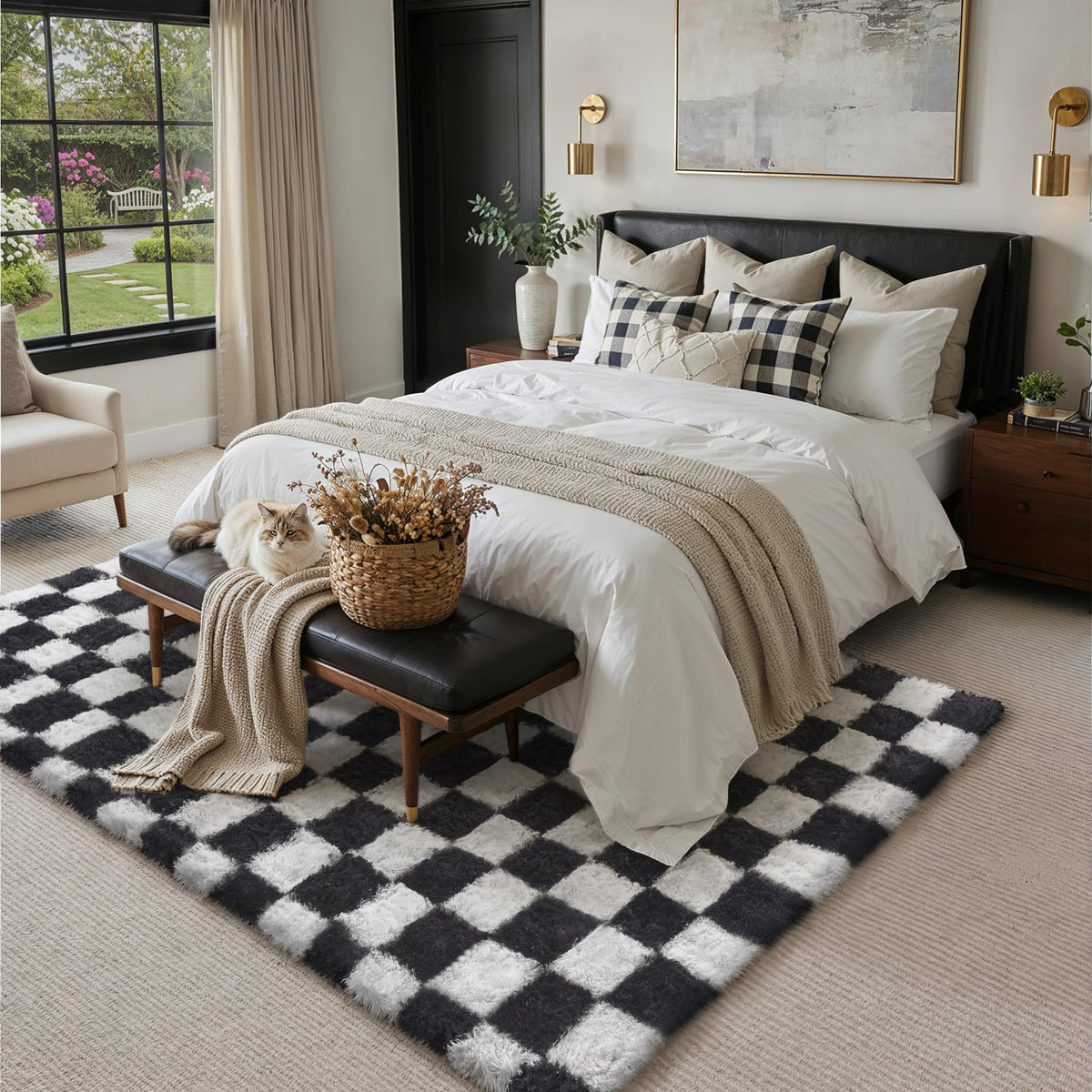 PureCozy living room decor image shows a versatile modern centerpiece with a checkered pattern.