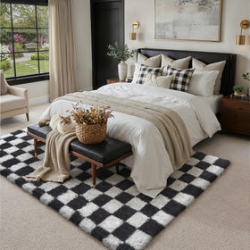 PureCozy living room decor image shows a versatile modern centerpiece with a checkered pattern.