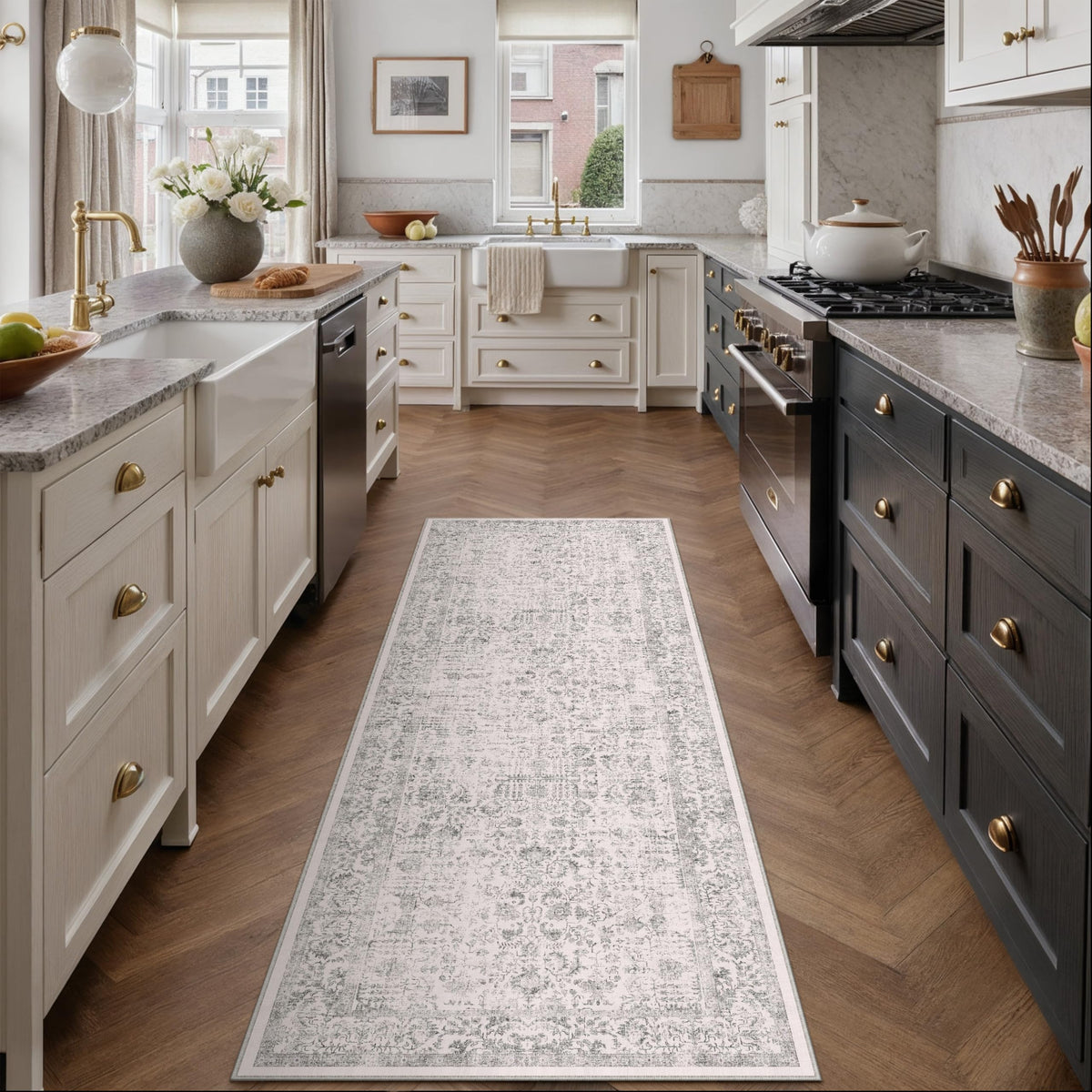 PureCozy vintage distressed pattern rug enhances retro charm