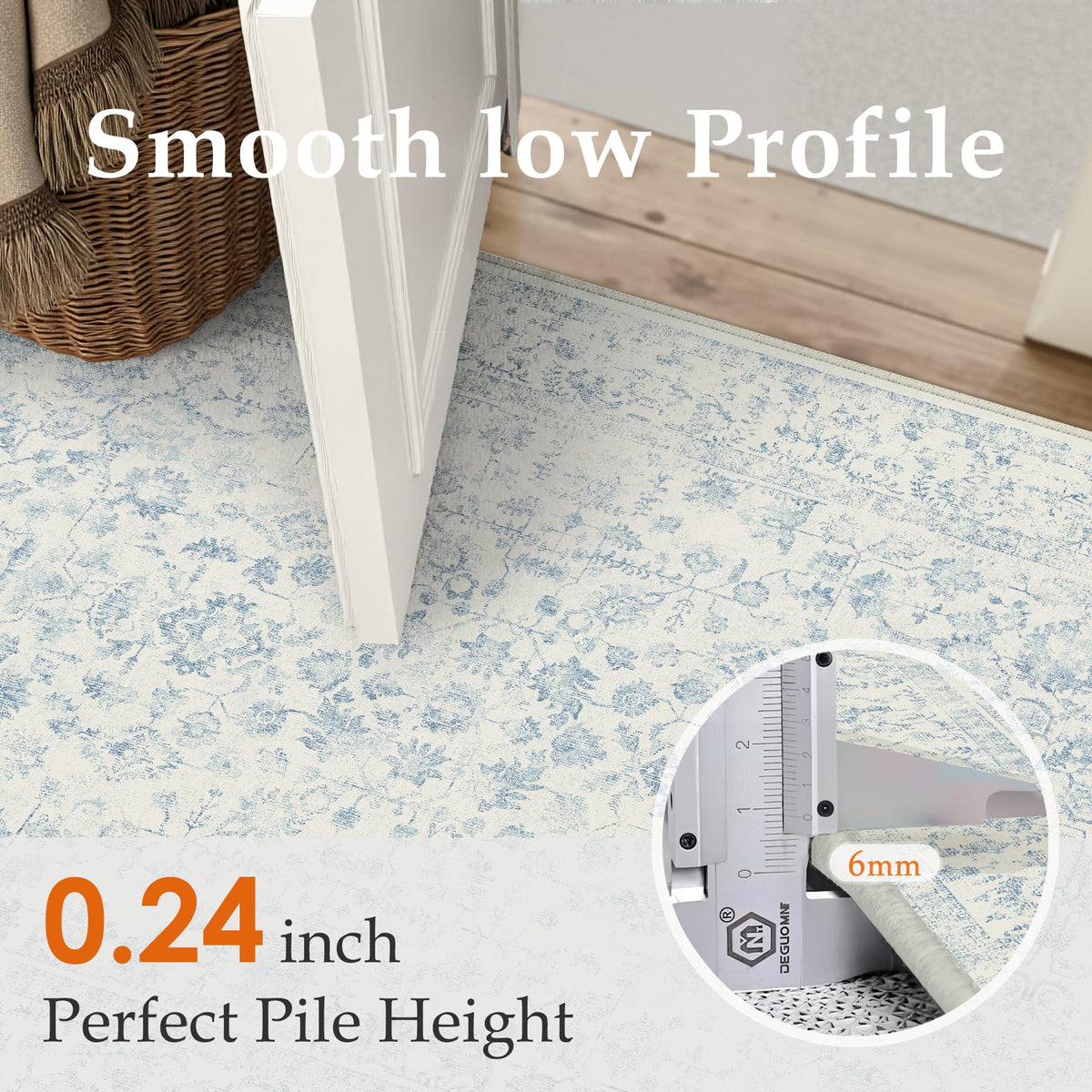 PureCozy washable blue rug suitable for cold-water cleaning.