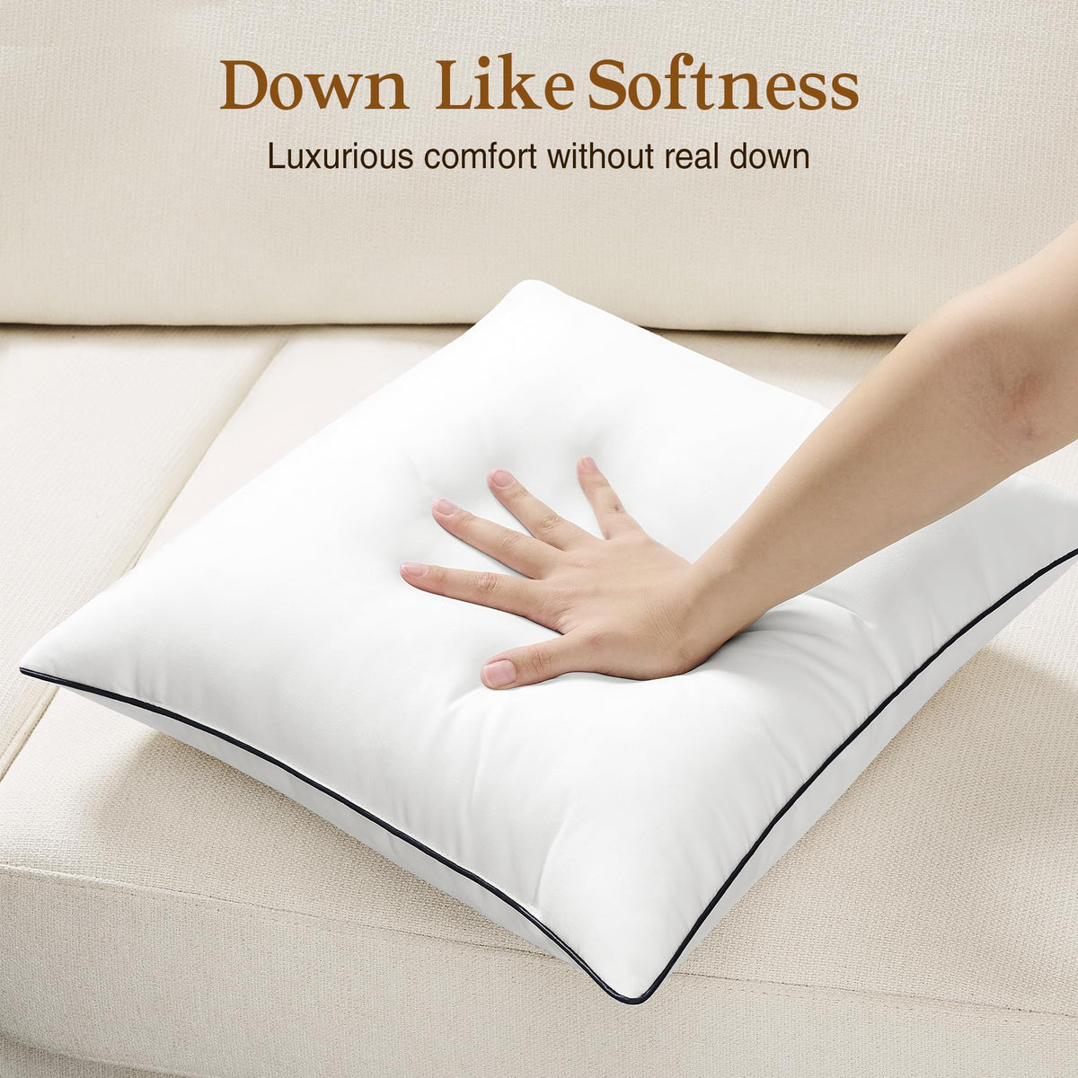 puredown 18x18 pillow inserts with navy piping add tailored structure