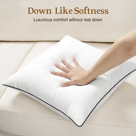 puredown 18x18 pillow inserts with navy piping add tailored structure