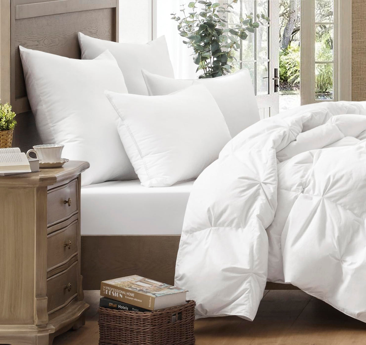 Puredown bedroom setup with two queen pillows creating a hotel like vibe