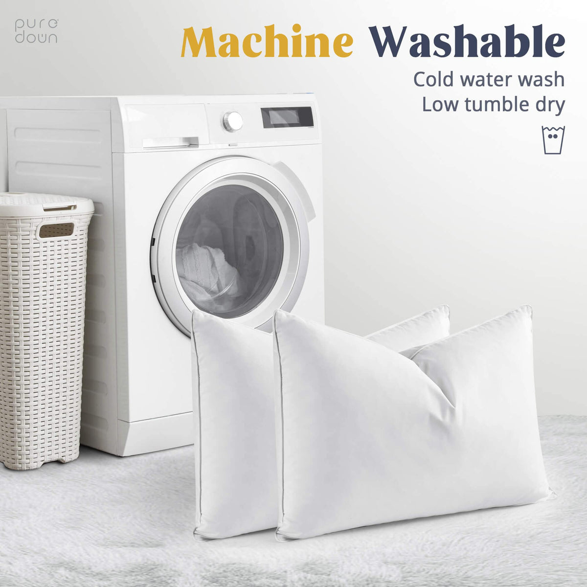 Puredown care instructions: machine wash cold and tumble dry low