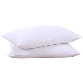 Puredown goose feathers and down pillow close-up showing fluffy fill and white cotton cover