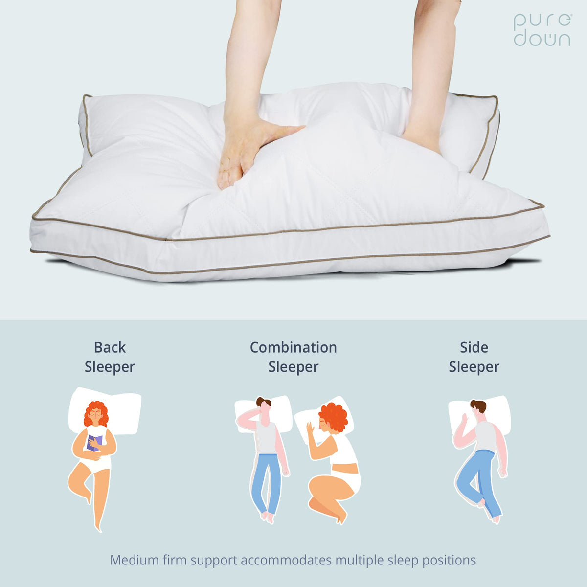 Puredown goose feathers and down pillow is easy to care for with cold machine wash.