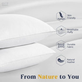 Puredown hotel collection pillow set of two on a tidy bed for guests.