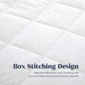 puredown box stitch close-up shows even loft on queen blanket