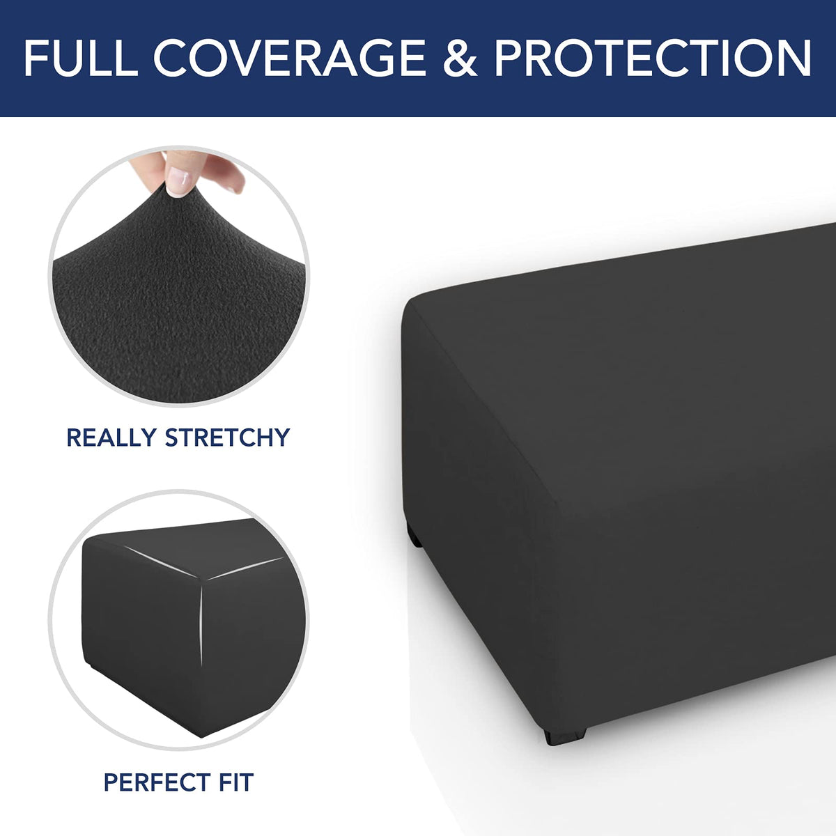 PureFit ottoman cover easy to install with four corners aligned
