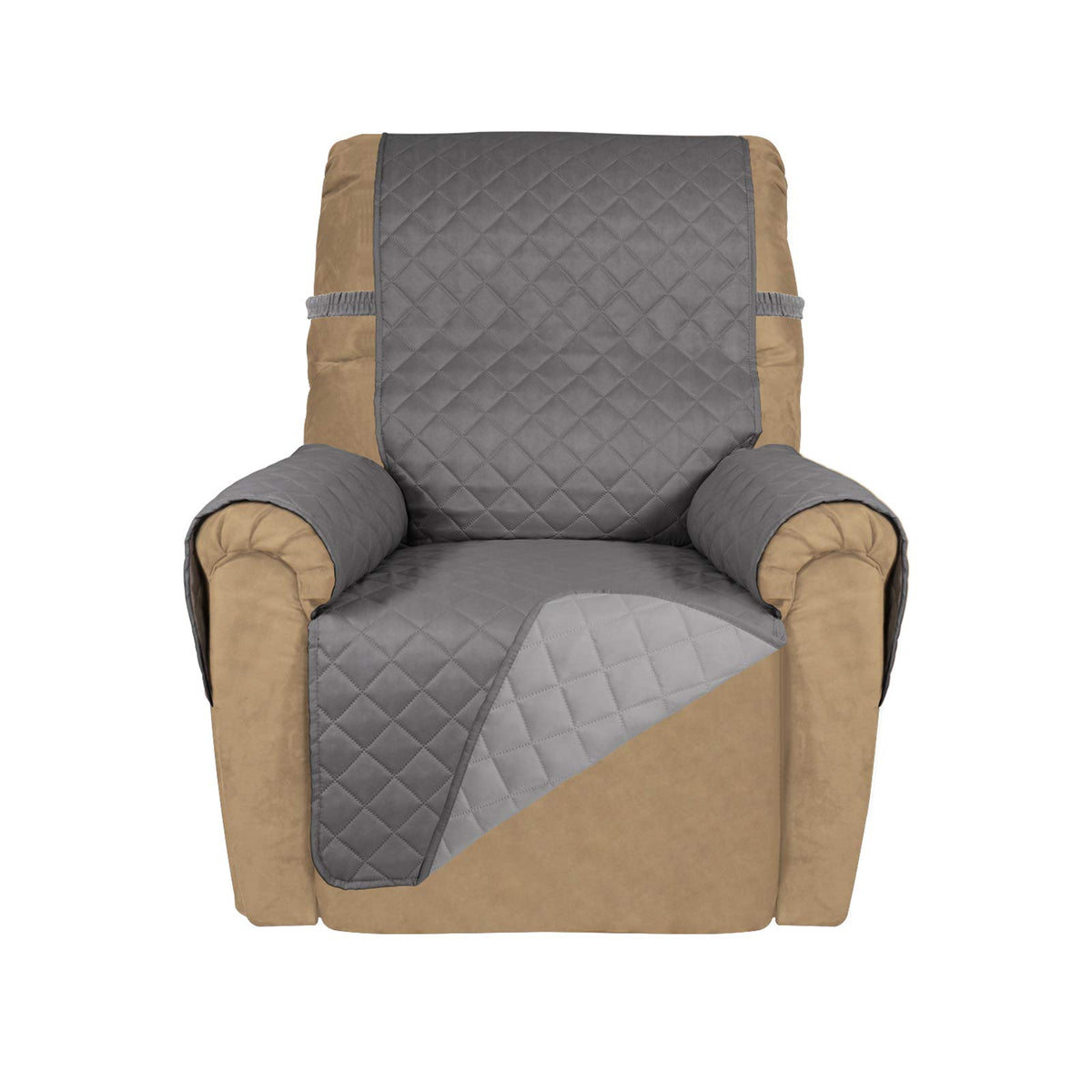 PureFit reversible quilted sofa cover in gray, dual-color design for versatile styling.