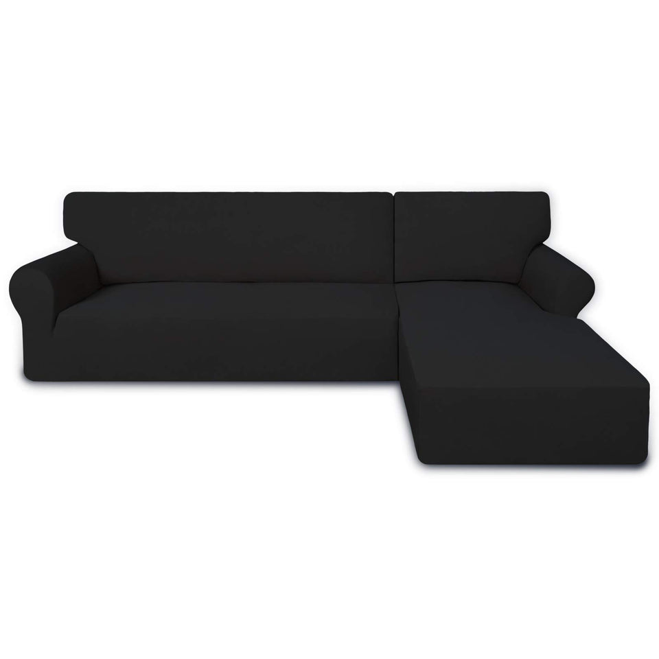 PureFit super stretch sectional cover offers a snug, seamless fit for your 3-seat sofa and chaise.