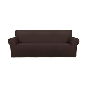 PureFit Super Stretch sofa slipcover in chocolate, front view showing snug finish