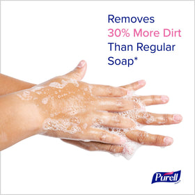 Purell HEALTHY SOAP foam refill beside ES10 dispenser enables touch-free operation.