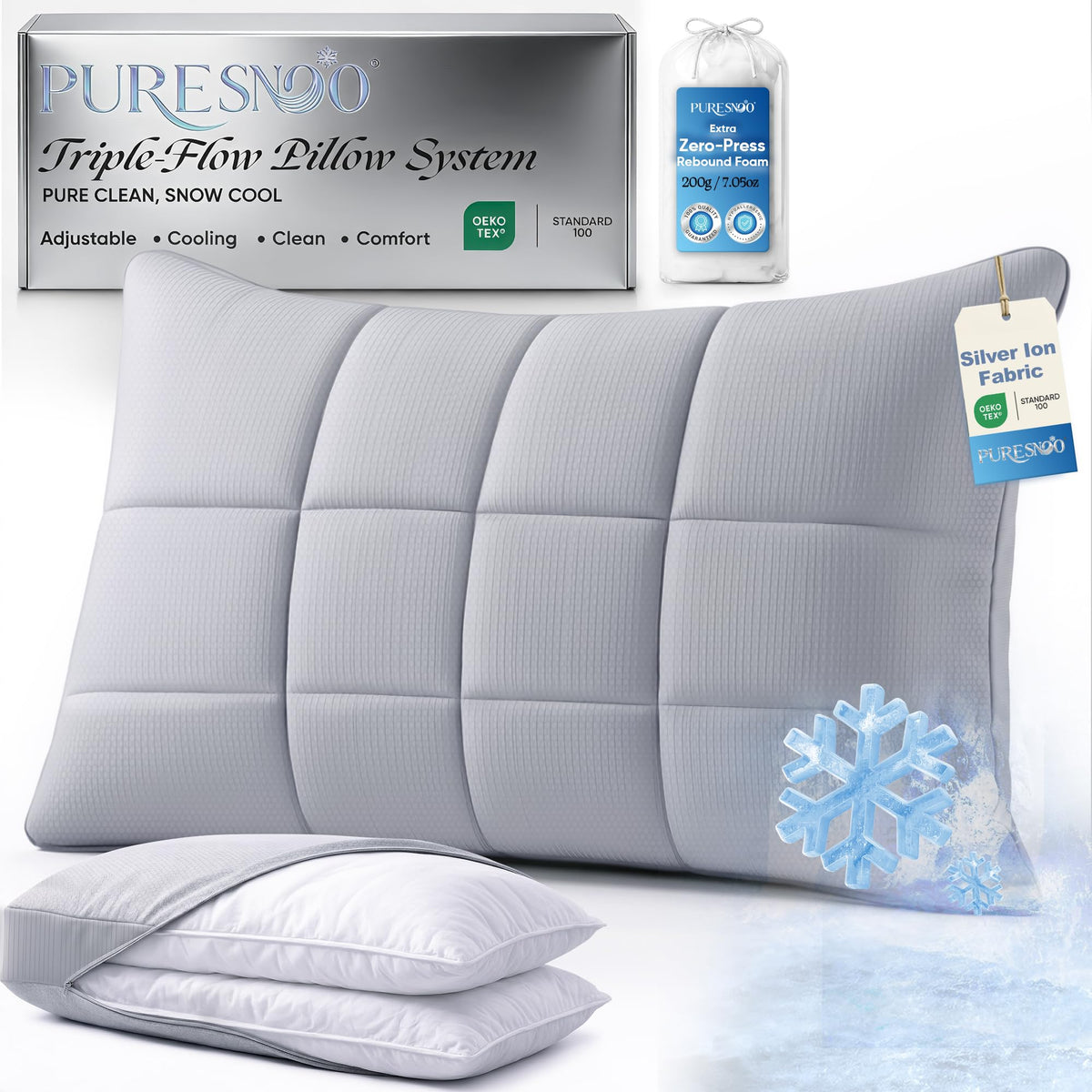 Puresnoo cooling pillow cover closeup shows breathable surface for cooler nights.