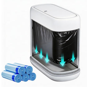 Purexa slim bathroom trash can with lid in white, ideal for tight spaces.