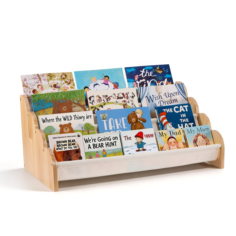 Puricon 4-Tier Kids Bookshelf front-facing display keeps books organized and within reach.