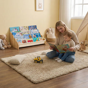 Puricon safety wood frame provides sturdy, kid-friendly storage in nurseries.