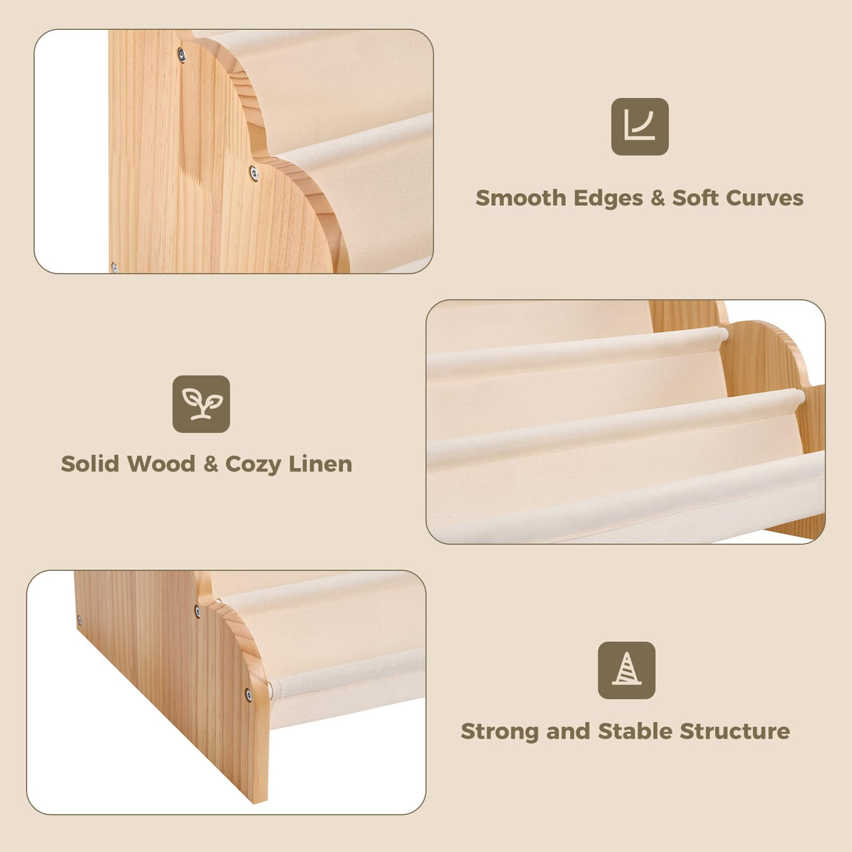 Puricon 4-Tier shelf with varied heights fits picture books and storybooks.