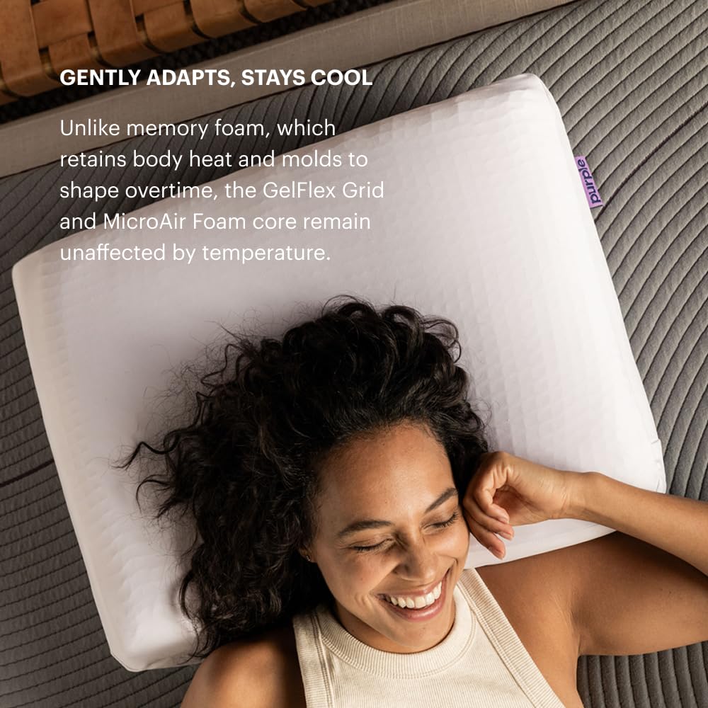 Purple DreamLayer Pillow with removable foam boosters enabling three loft options.