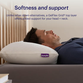 Purple GridCloud Pillow contour details aid cheekbone support for side sleepers.