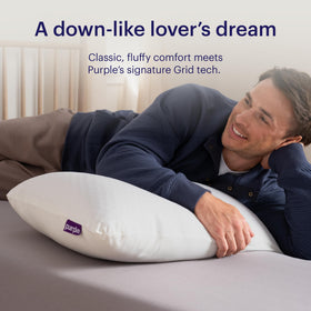 Purple GridCloud Pillow close-up of silicone-coated fill for lasting plushness.