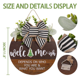 PurpleSwan round wood wreath with buffalo bows and greenery for year-round charm.