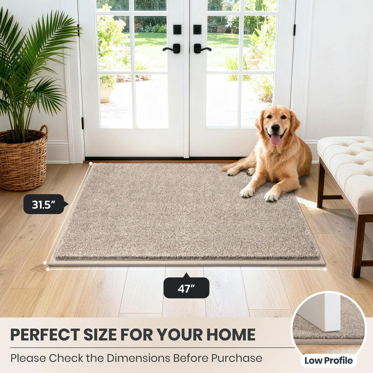 PURRUGS dirt-trapping door mat taupe color complements neutral interiors.