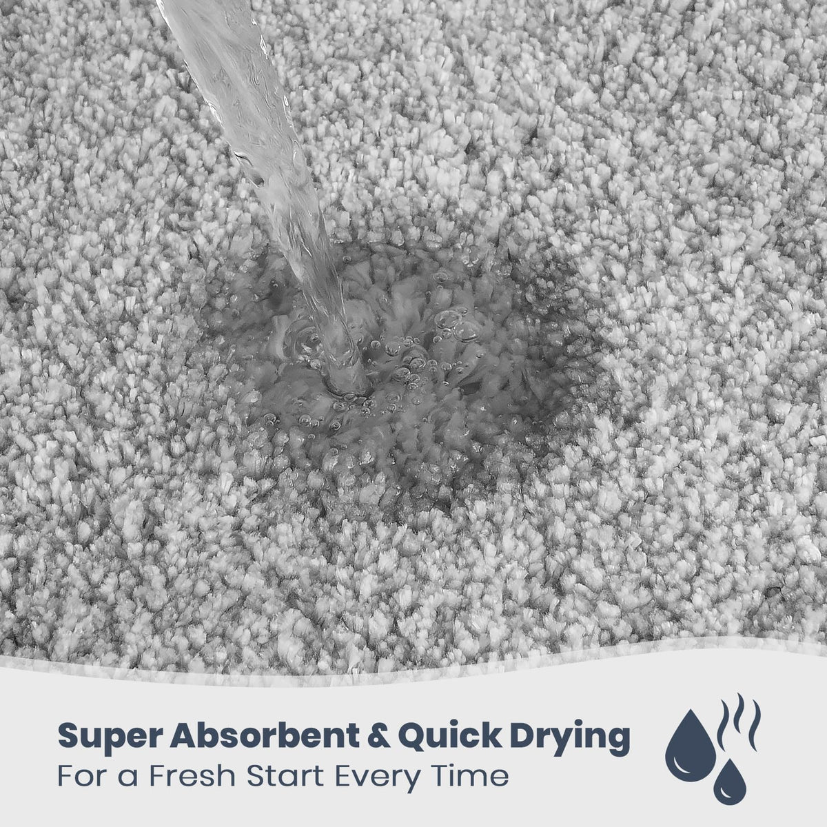 Purrugs absorbent microfiber rug soaks up moisture quickly for a dry bathroom.