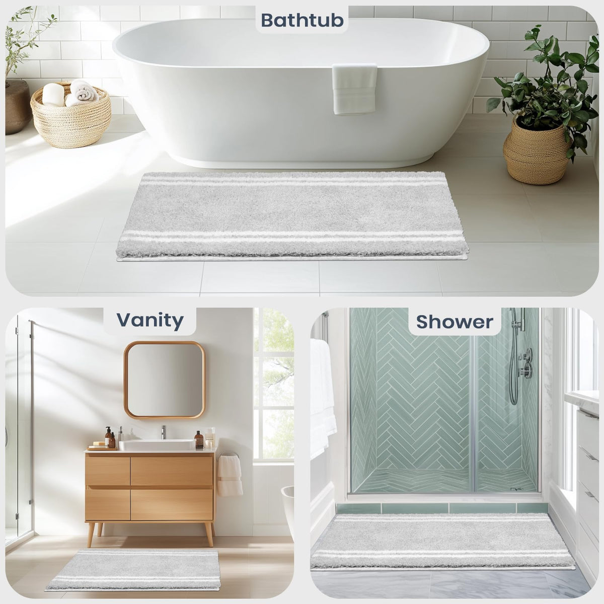 Purrugs light grey rug complements any bathroom decor with understated elegance.