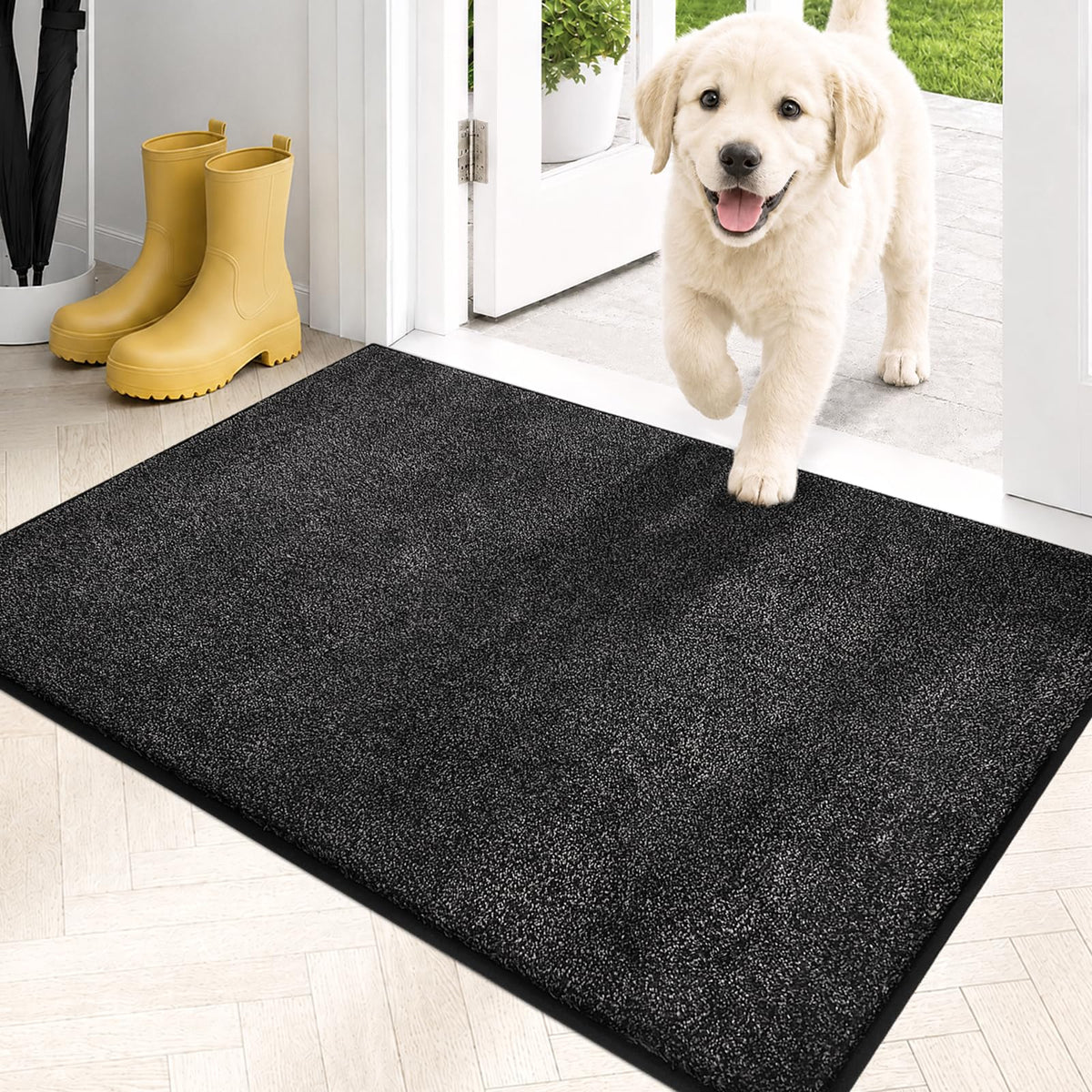 PURRUGS dirt-trapping mat front view, low-profile design for smooth door operation.