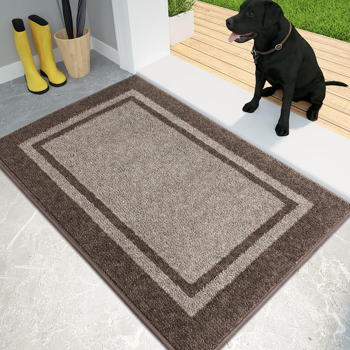 Purrugs dirt trapping door mat beige in front of the door catching mud at the doorstep