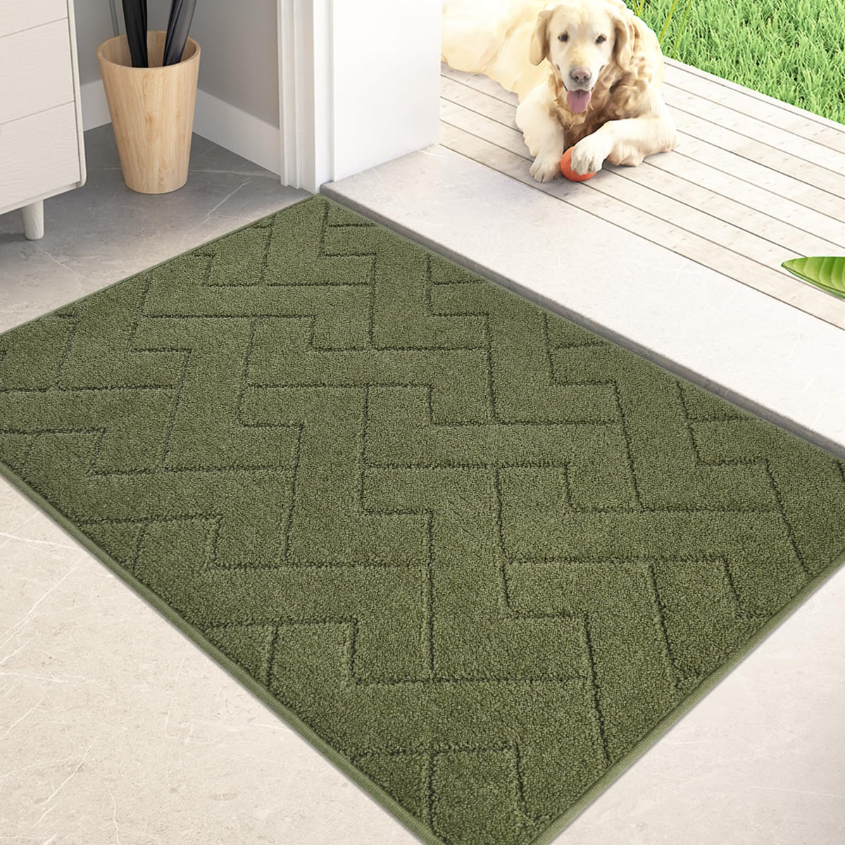 PURRUGS dirt trapping door mat front view highlights sage green color and entry protection.